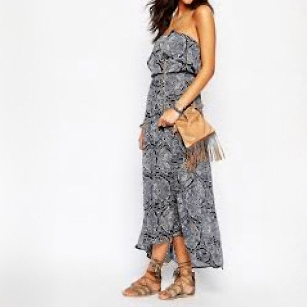 Hollister's Peasant Navy Paisley Maxi Strapless Dress Boho